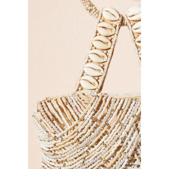Anthropologie Alia Bead Embellished Wristlet Ring Handle Ivory Beige Bag (NWT) - Picture 2 of 4